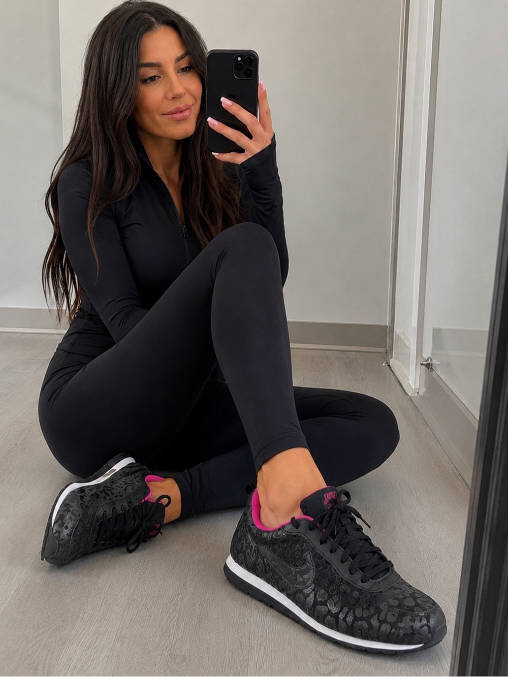 Nike Women’s Black Leopard-Print Sneakers with Hot Pink Lining